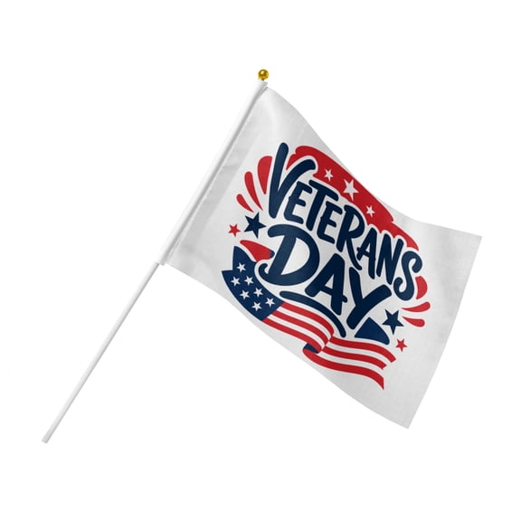 12 Pack 5.5 x 8.2 Inch Double Sided Hand Waving Flags, Veterans Day Red White Blue Lettering with Stars and American Flag for Commemorations, Parades and Displays