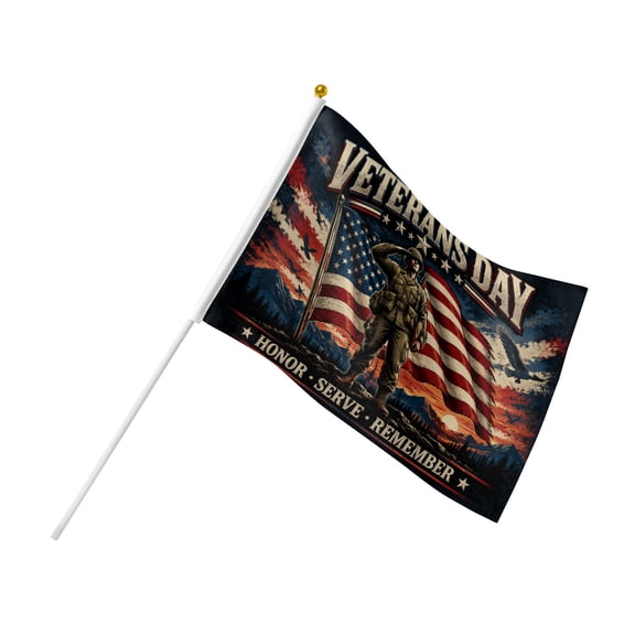 12 Pack 5.5 x 8.2 Inch Double Sided Hand Waving Flags, Veterans Day Soldier and American Flag Design with Honor Serve Remember Message for Parades and Displays