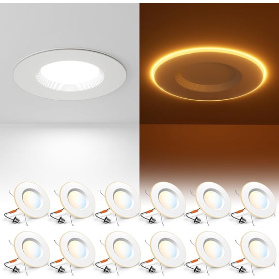 12 Pack 5/6 Inch LED Can Lights with Night Light, 5CCT Retrofit Recessed Lighting Selectable 2700/3000/4000/5000/6000K, Dimmable, 12W=110W, 1100LM Downlight - ETL & FCC