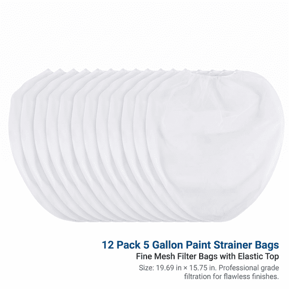 12 Pack 5 Gallon Paint Strainer Bags, Fine Mesh Filter Bags Elastic Top Opening for Paint Stains Liquids