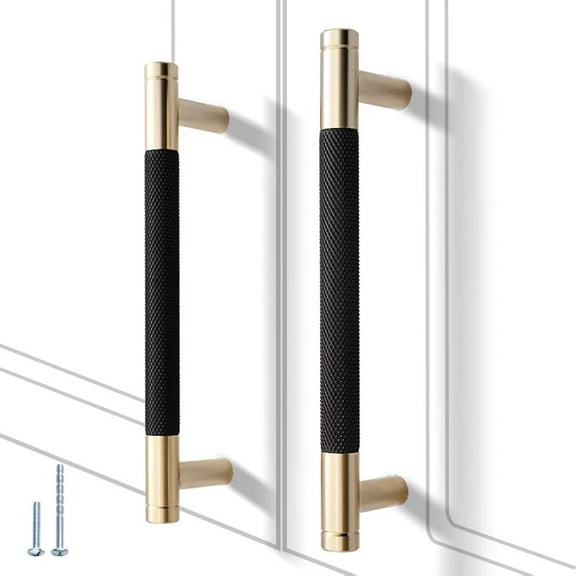 12 Pack 5 Inch 128 mm Knurled Cabinet Handles Cabinet Pulls Aluminum Handles Pulls Gold and Black Oxidation Finish with Diamond Pattern 6" Length (5" Hole Center) Gold and Black 5 Inch