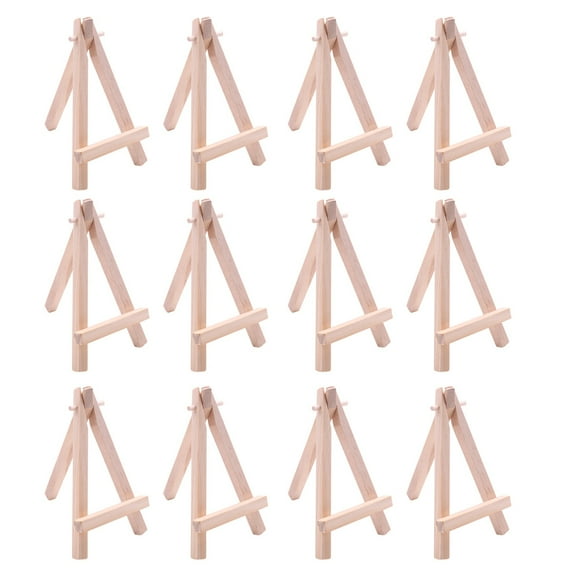 12 Pack 5 Inch Mini Wood Display Easel Natural Wooden Tripod Holder Stand for Displaying Small Canvases and Photos
