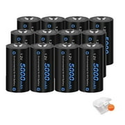 12 Pack 5000mAh 1.2V Ni-MH High Capacity C Size Rechargeable Batteries with 3 Pack Battery Case