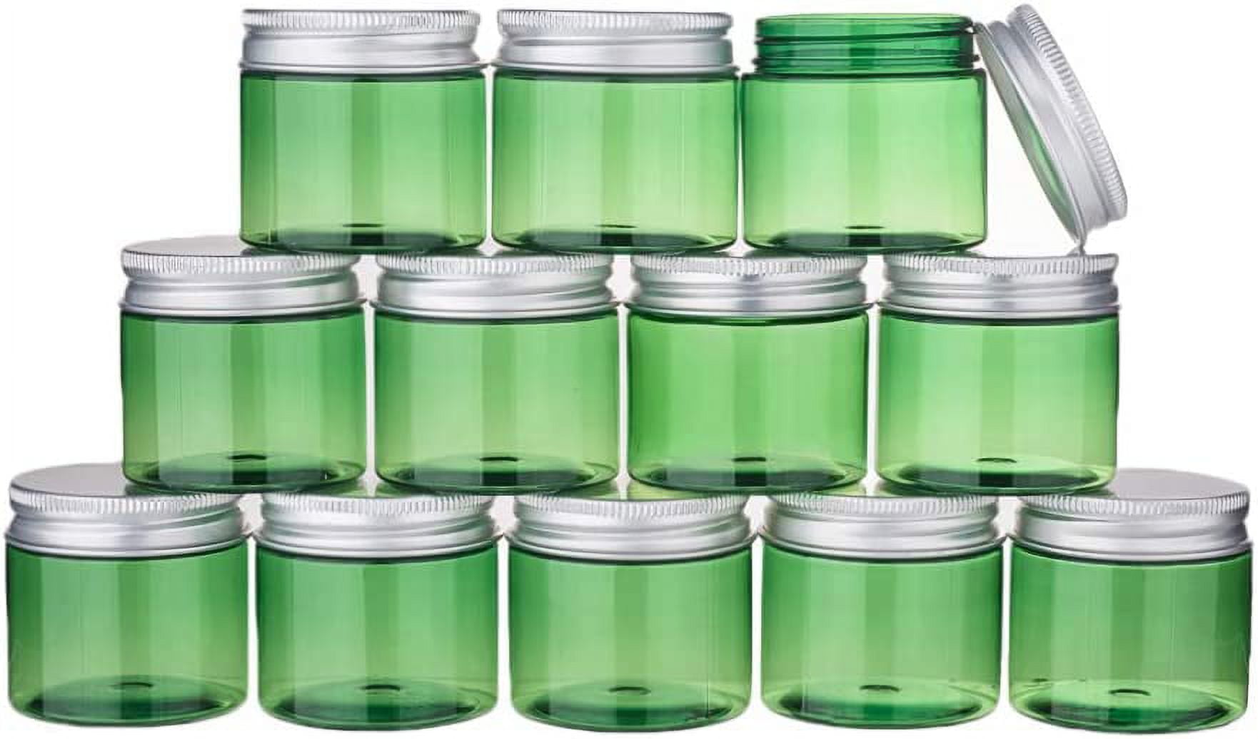 12 Pack 50G Green Plastic Cosmetic Cream Jars with Aluminum Lids for