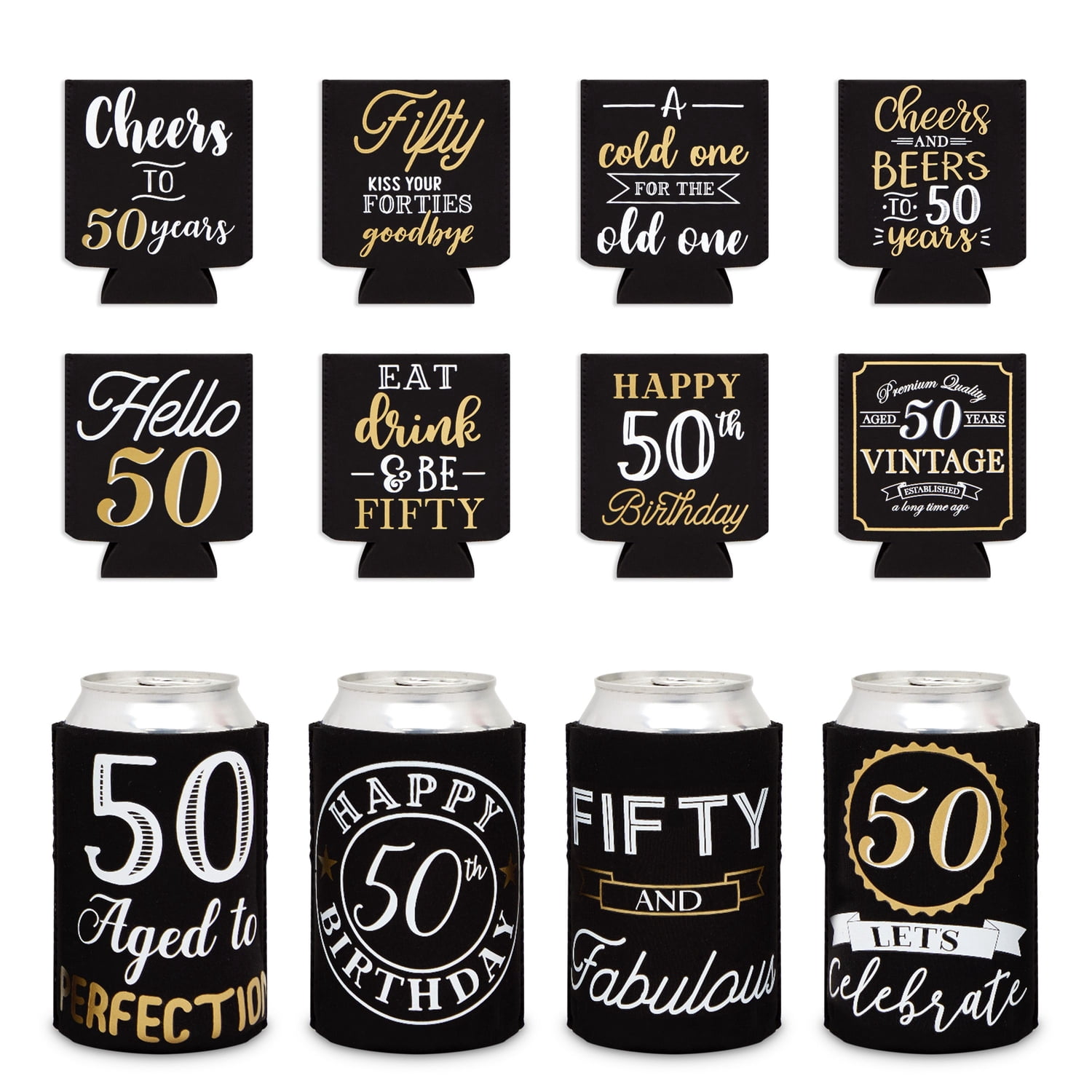 Dosenkühler Zum 50. Geburtstag Für Frauen – 12 Stück, Roségold, Mit 6 Motiven, Für 340 Ml Dosen & Flaschen