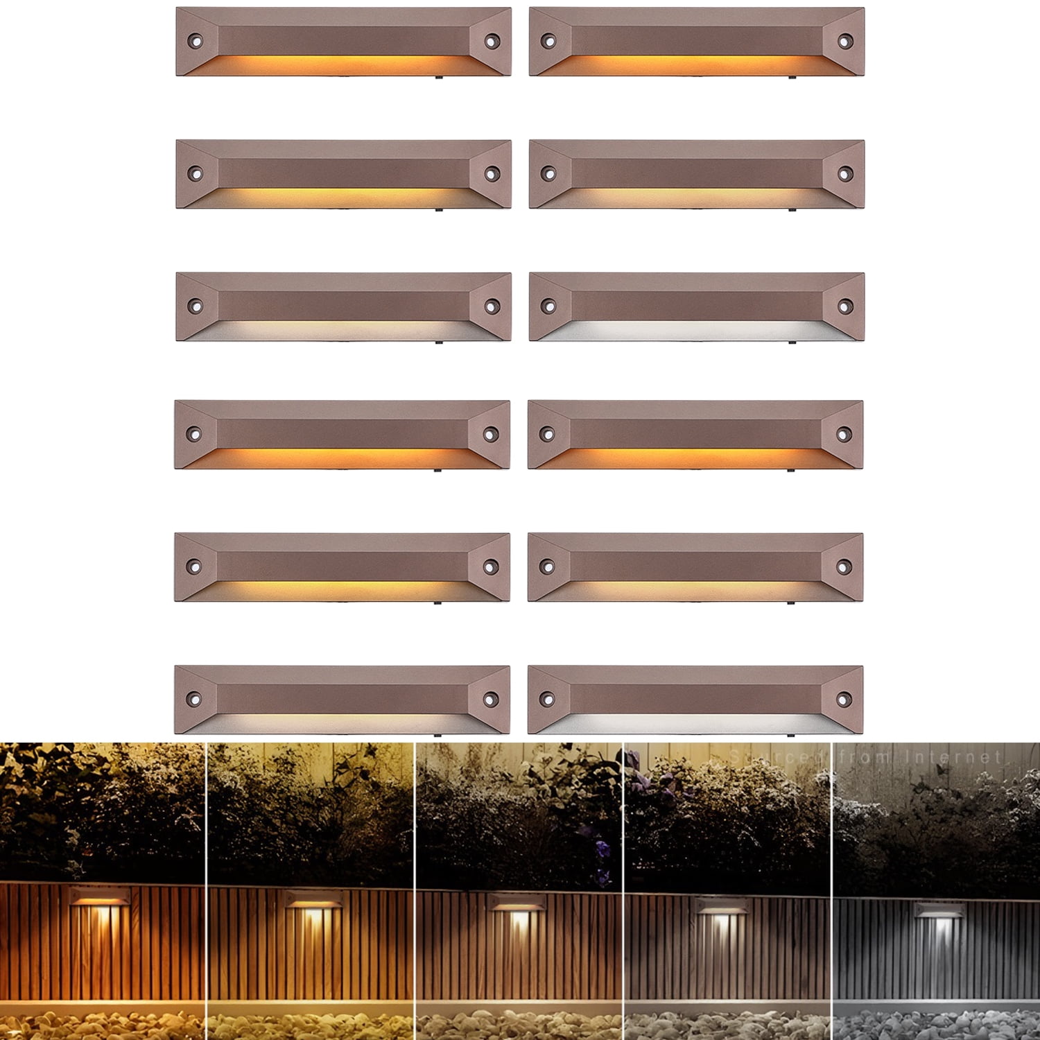 12 Pack 5CCT 8 Inch LED Low Voltage Step Lights, 12-24V AC/DC Deck Light, Aluminum, Oil Rubbed Bronze, 1800K/2700K/3000K/4000K/5000K