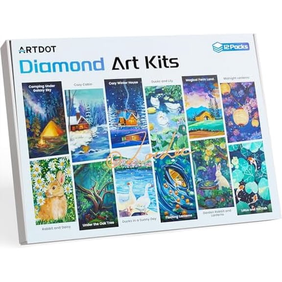 12 Pack 5D DIY Diamond Art Kits for Adults, Licensed Diamond Painting Kits with Accessories and Tools for Home Wall Decor (12 by 16 Inch)$$Art & Craft