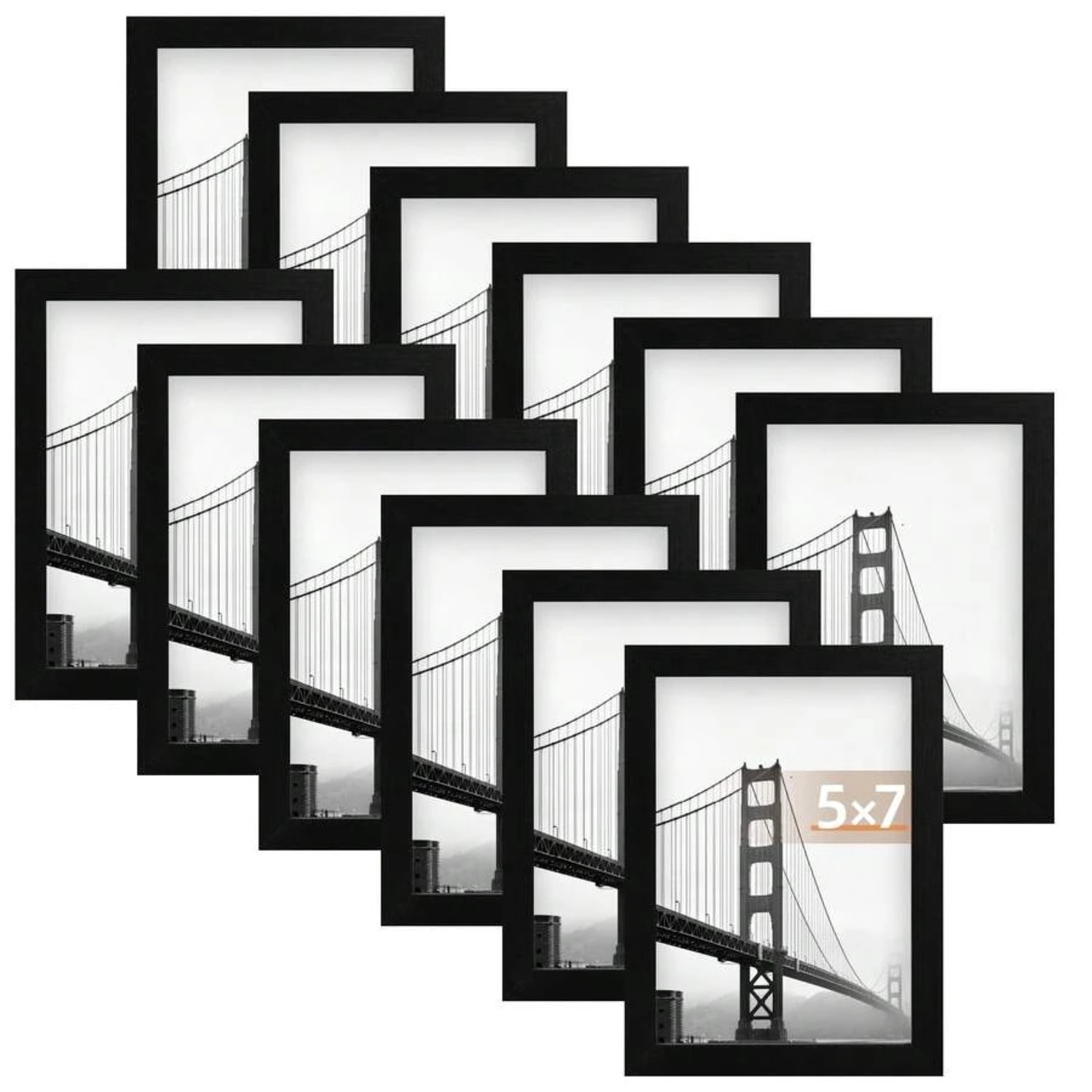 Afb Frames 12 Pack 5x7 Picture Frame With Glass - Black Picture Frame - Wide Photo ...