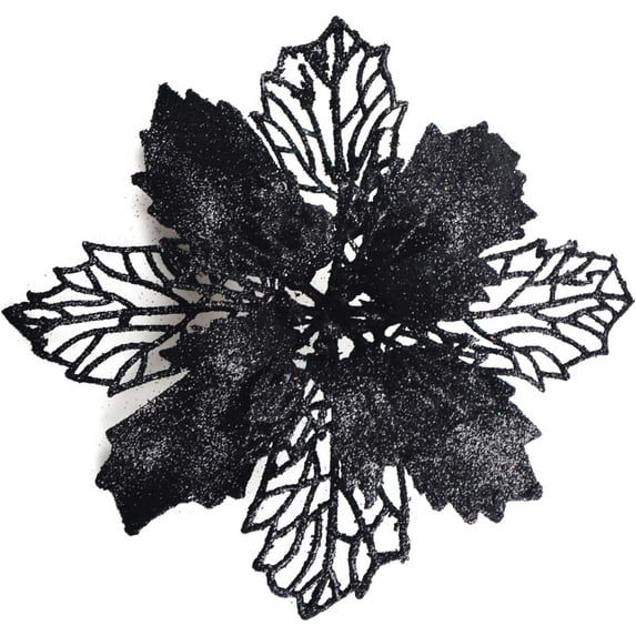 12-Pack 6.3'' Glitter Poinsettia Flowers Artificial Christmas Flowers Christmas Tree Flowers Wreath Tree Ornaments with 12 Pcs Green Flower Stems