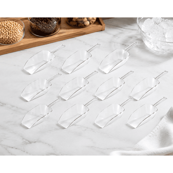 12 Pack 6.7-Inch Mini Clear Acrylic Scoops for Kitchen, Candy, Dessert Buffets, Protein Powder, Ice Cream, Coffee, Tea Jar (Medium)