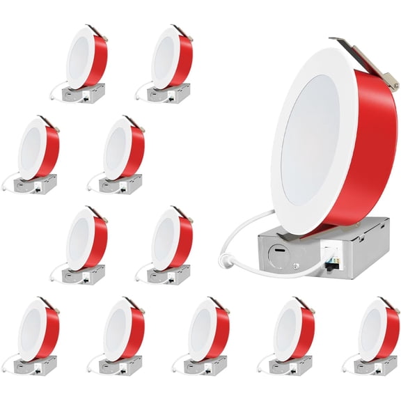 12 Pack 6 Inch 2 Hour FIRE Rated LED Recessed Lighting, 2700K/3000K/3500K/4000K/5000K Selectable, Dimmable, 1100LM, Anti-Glare Wafer Lights, IC Rated,Wet Rated Downlight, ETL, Energy Star