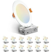 12 Pack 6 Inch 5CCT Ultra-Thin LED Recessed Ceiling Light with Junction Box, 1050LM Brightness, Dimmable Canless Wafer Downlight, 12W, ETL&FCC