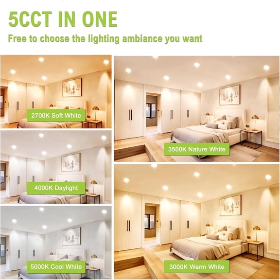 12 Pack 6 Inch LED Recessed Lighting with Junction Box,5CCT,Ultra-Thin Recessed Light,10W 1100lm, Dimmable Canless Wafer Ceiling Light, High Brightness - ETL