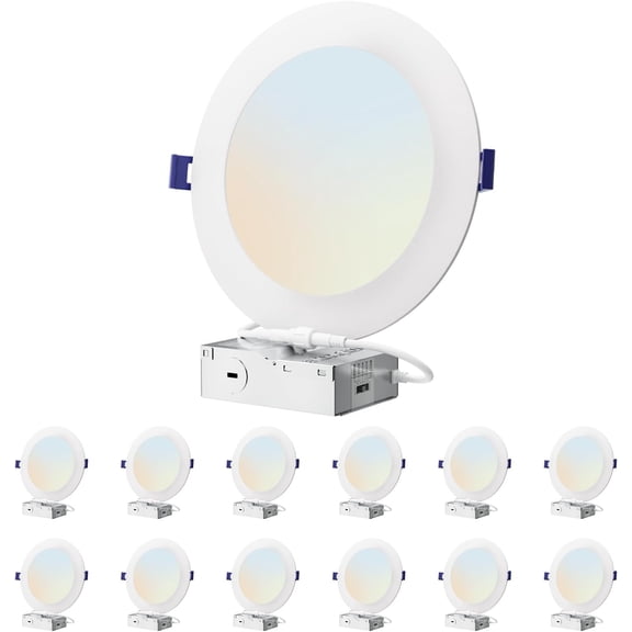 12 Pack 6 Inch LED Recessed Lighting with Junction Box, 2700K-5000K 5CCT,13W 1150LM, Dimmable Canless Wafer Ceiling Light - ETL & ES