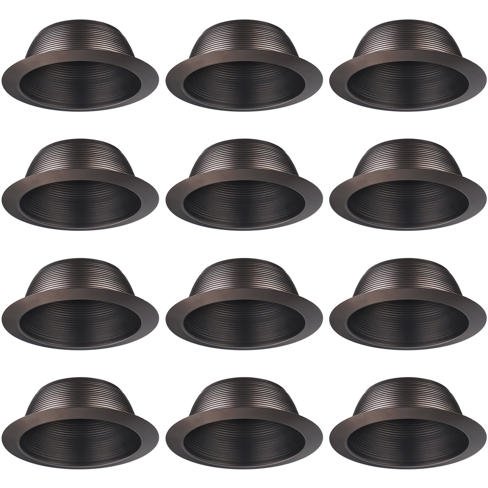 12 Pack 6 Inch Recessed Can Light Trim, Oil Rubbed Bronze Metal Step Baffle with Iron Ring, Fit Halo & Juno Remodel Recessed Housing, for PAR30, PAR38, BR30, BR40 Light Bulb