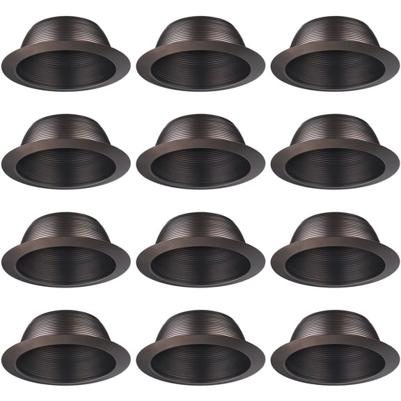 12 Pack 6 Inch Recessed Can Light Trim, Oil Rubbed Bronze Metal Step Baffle with Iron Ring, Fit Halo & Juno Remodel Recessed Housing, for PAR30, PAR38, BR30, BR40 Light Bulb