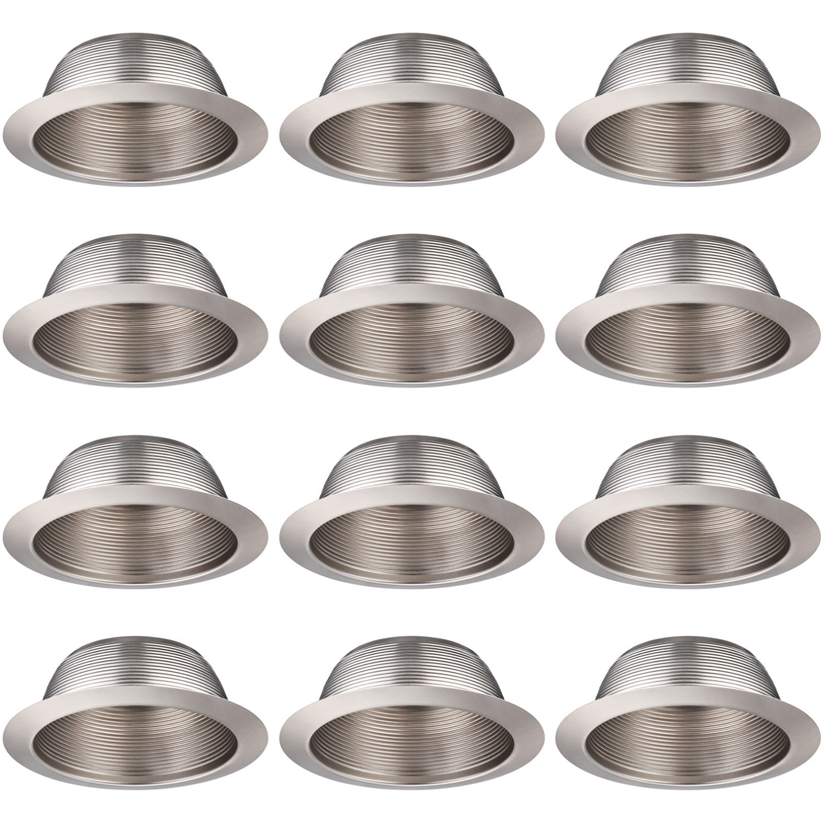 12 Pack 6 Inch Recessed Can Light Trim, Satin Nickel Metal Step Baffle with Iron Ring, Fit Halo & Juno Remodel Recessed Housing, for PAR30, PAR38, BR30, BR40 Light Bulb