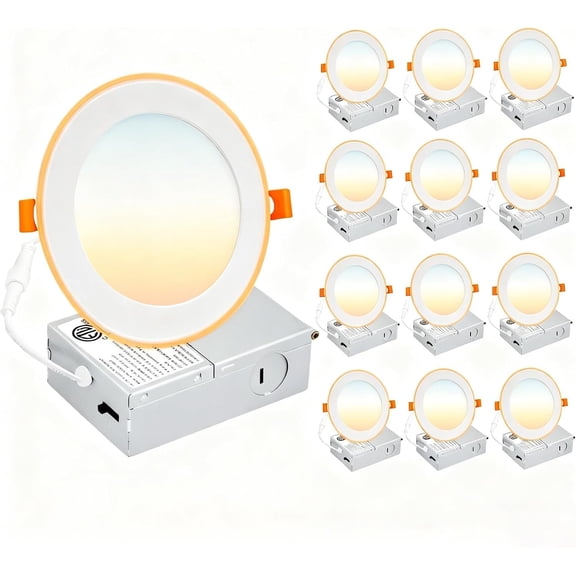 12 Pack 6 Inch Recessed Lights, 5CCT Adjustable LED Ceiling Light, IC Rated Slim Flush Mount Light Fixture for Bedroom Kitchen Bathroom, 12W 1100LM, ETL Certified (4 Inches)