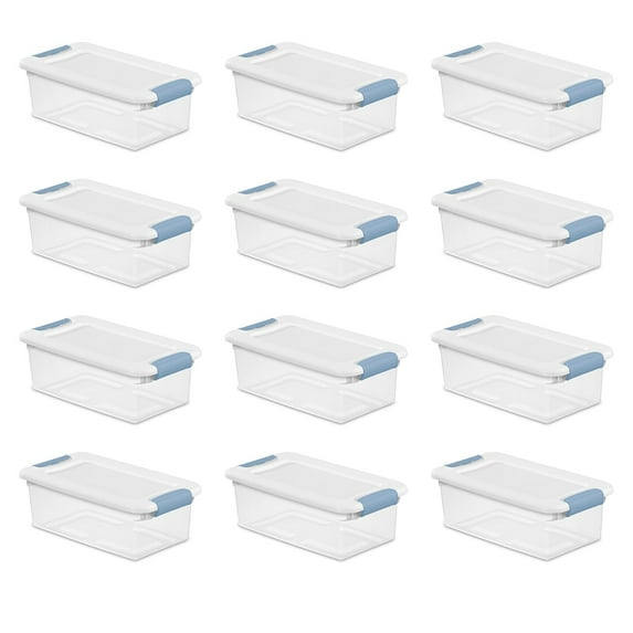 12-Pack Latching Box, Stackable Storage Bins with Lids, Clear Plastic, 6 Quart
