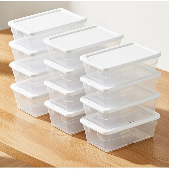 12-Pack 6 Quart Clear Stackable Plastic Storage Bins with Lids - See-Through Organizer Containers for Home, Closet, Garage & Office