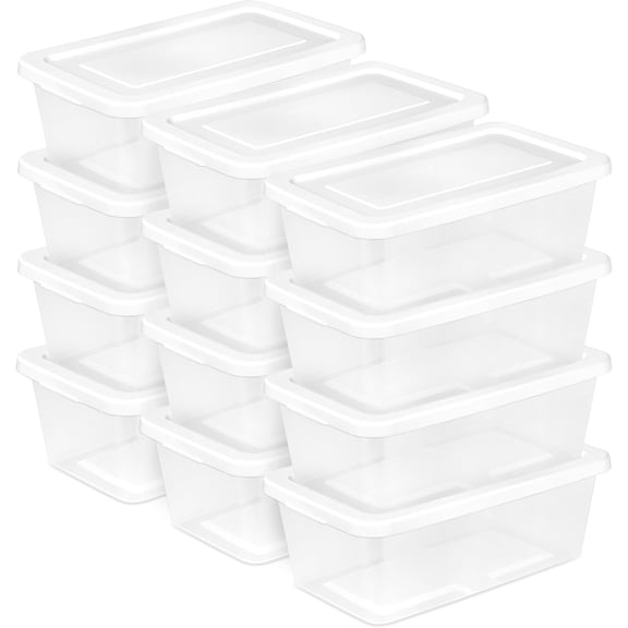 12-Pack 6 Quart Storage Boxes, Stackable Clear Plastic Bins with Snap-On Lids  Heavy-Duty Organizing Containers for Closet, Bathroom, and Office