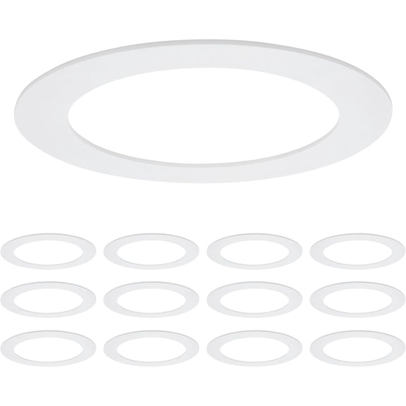 12 Pack 6 in. Goof Rings for Recessed Lights, Can or Canless Lighting Round Downlight Trim Ring, Outer Diameter 8.6 Inner Diameter 6.22, Durable Plastic Design, White Extended Trim