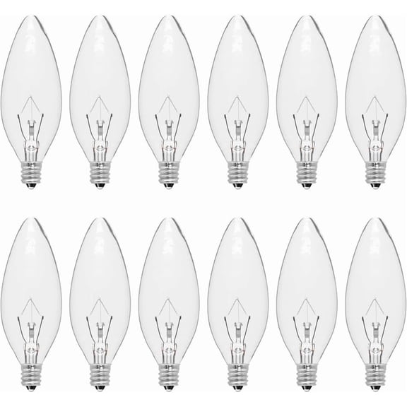 12-Pack 60 Watt Chandelier Light Bulbs, Incandescent Candle Light Bulb - Warm White 2500K, 500 Lumen Dimmable, E12 B10 Clear Candelabra Light Bulbs for Vanity, Ceiling Fan, Wall Sconces (60 Watts)