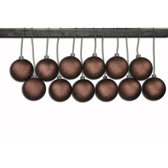 12 Pack 60mm 2.5" Glitter Brown Ball Ornament with Wire