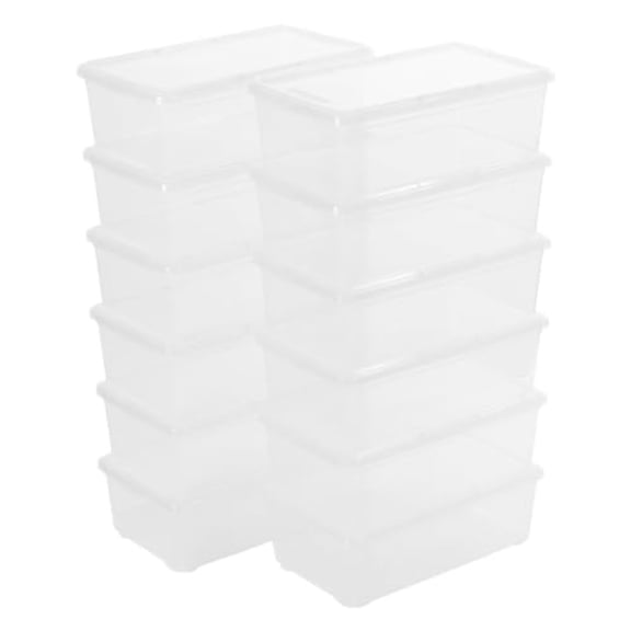 12 Pack 6QT Plastic Storage Bins with Lids Stackable Clear Containers with Latches Durable Nestable Boxes for Office Home Garage Shoes Organization