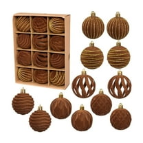 12 Pack 6cm Flocked Christmas Ball Ornaments Set for Tree Decorations, Red Green Gold Blue White Brown Rose Gold Xmas Tree Hanging Decor for Home Party Wedding