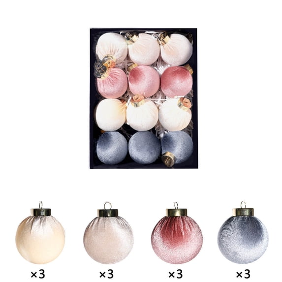 12-Pack 6cm Velvet Christmas Ornaments Set, Shatterproof Mini Tree Decorations with Gift Bags