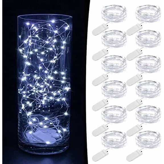 12 Pack 7.2ft Fairy Lights Battery Operated String Lights, 20 Mini LEDs for Centerpiece Table Decorations, Wedding Party Bedroom Mason Jar Christmas, Cool White