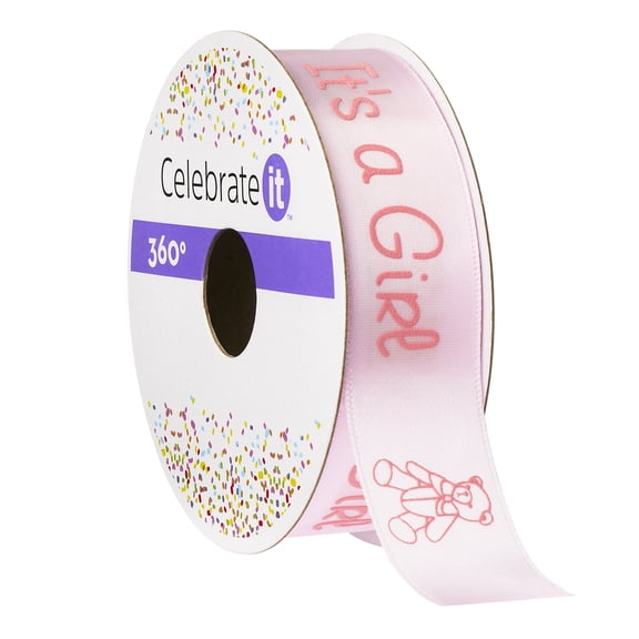 12 Pack: 7/8" x 5yd. Satin "It's A Girl" Ribbon by Celebrate It 360