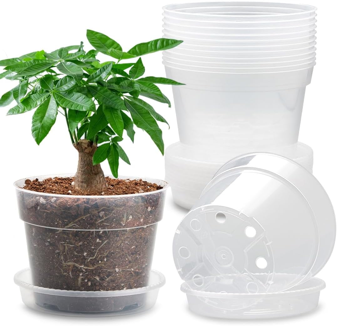 12 Pack 7 Inch Clear Nursery Pots with Saucer, Transparent Plastic ...