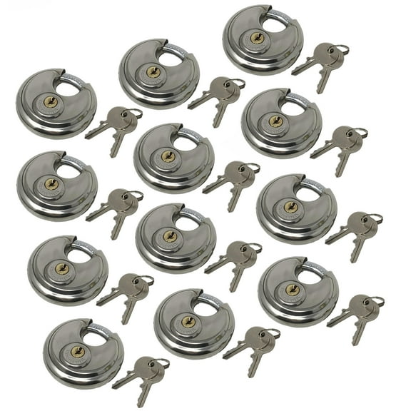 12 Pack 70mm Stainless Steel Armor for Trailer, Round Padlock with Shielded Shackle 2/3-4 inch