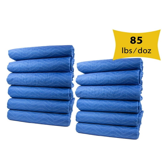 12 Pack 72" x 80" (85 lb/dz Weight) Heavy Duty Moving Blankets - Blue Woven Polyester Furniture Moving Pads for Protection in Moving or Storage
