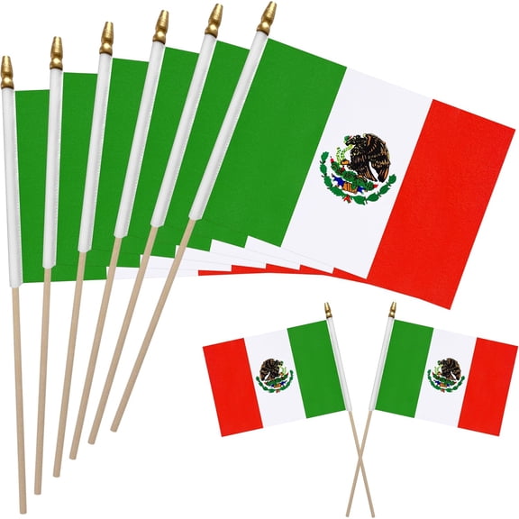 12 Pack 812 Inch Mexico Flags Small Mexican Flags on Stick Mini Handheld Flag Outdoor Decorations