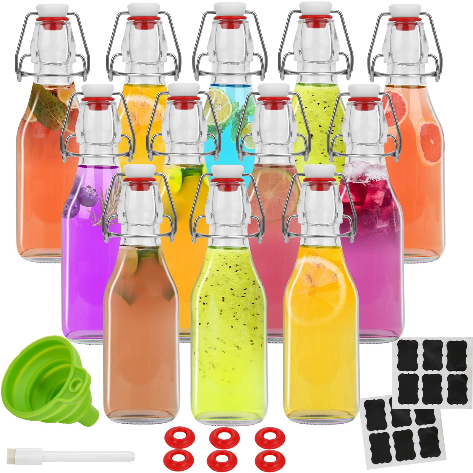 12 Pack 8.5 Oz Swing Top Glass Bottles For Home Brewing Kombucha, Beer ...