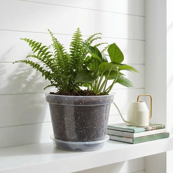 12 Pack 8 Inch Clear Nursery Pots with Saucer, Transparent Plastic Plant Pots with Drainage Holes, Sturdy Plant Starter Pots, Planter Pot for Planting Succulent Flower Herb Vegetable, Gardening Gifts