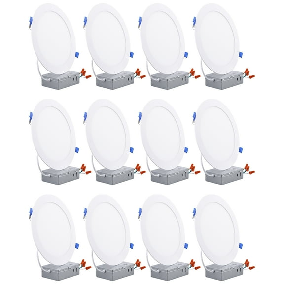 12 Pack 8 Inch LED Recessed Light with J-Box, CRI90 5%-100% Dimmable, Ultra-Thin, ETL & ES, 5000K Daylight