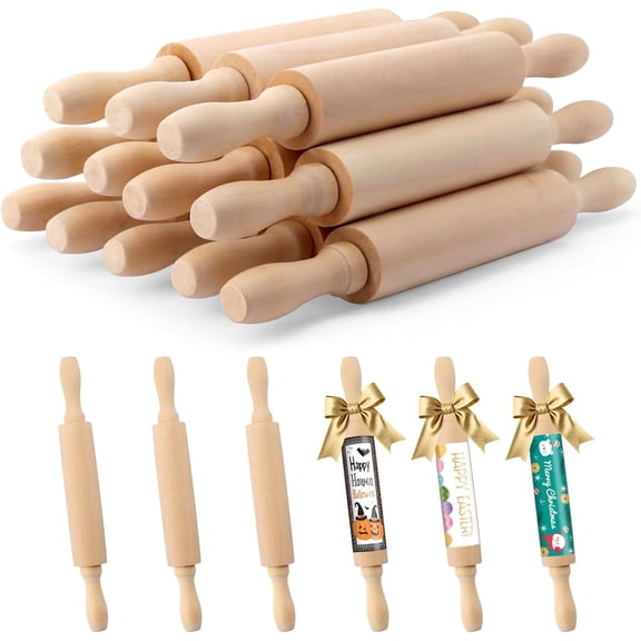12 Pack 8 Inch Mini Rolling Pin, for Girls and Boys,Small Wooden Rollers for Art and Crafting,Baking,Cookie Dough,Cooking,Clay,Play Doh