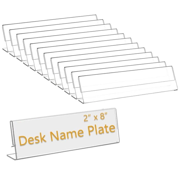 12 Pack 8"W x 2"H Acrylic Office Name Plates,Bexikou Name Labels for Desks,Clear Desk Sign Holder for Table Display,Name Plate Display for Office Conference, Business Event/School Classroom