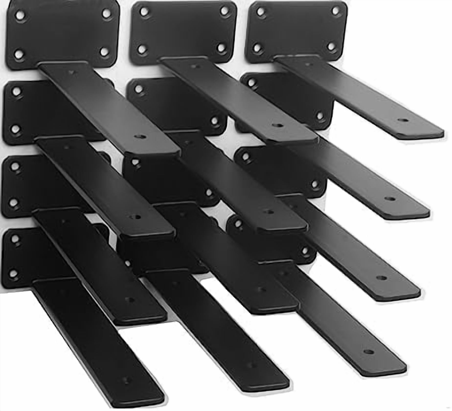 12 Pack - 8 inch Black Hidden L Shelf Bracket (1/5 Inch Thicked) Iron Floating Shelf Brackets Rustic Industrial Metal Brackets for Shelf Support