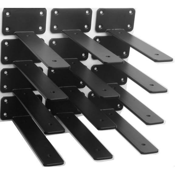 12 Pack - 8 inch Black Hidden L Shelf Bracket (1/5 Inch Thicked) Iron Floating Brackets Rustic Industrial Metal for Support