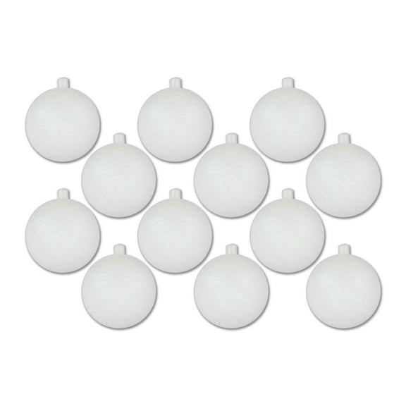 12 Pack 80mm 3" White Glitter Ball Ornament with Wire