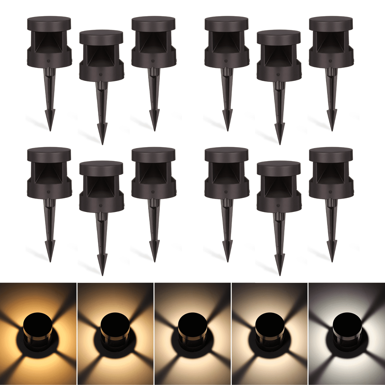 12 Pack 8W Low Voltage 5CCT LED Pathway & Deck Light, 11" Low-Profile Cylinder Landscape Light, Anti-Glare, Dual Mount Outdoor Lighting