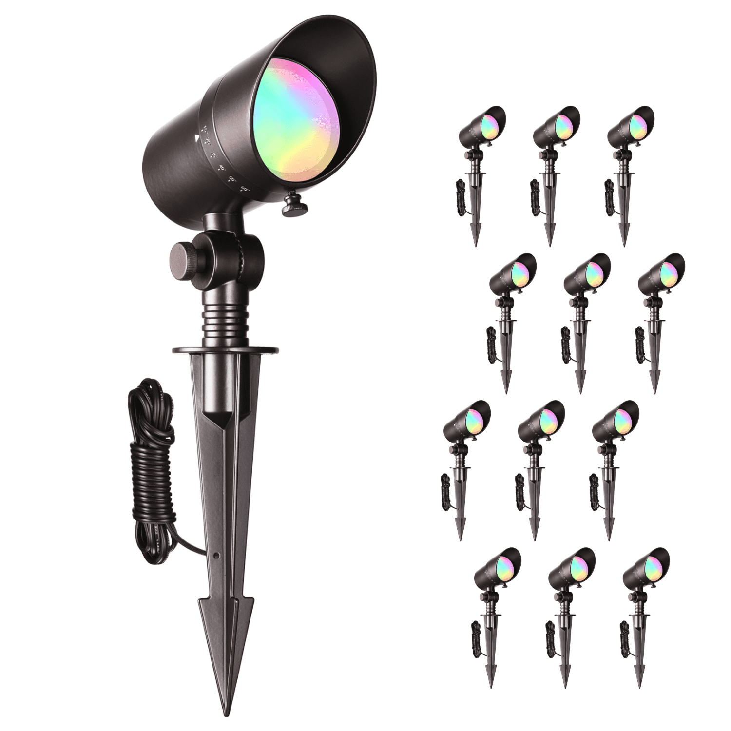 12 Pack 8W Low Voltage RGBCW LED Landscape Spotlight, 15°-60° Adjustable Beam Angle Outdoor Spot Lights, IP65 Waterproof, Oil Rubbed Bronze