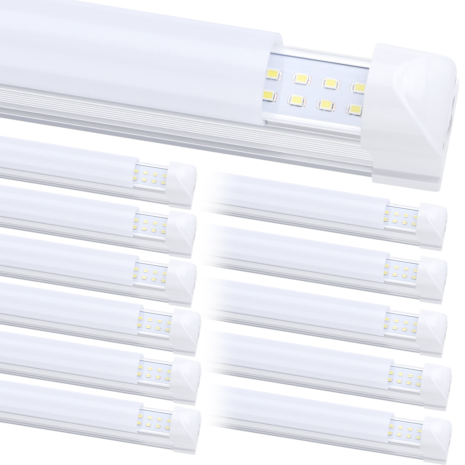 (12-Pack) 8ft LED Shop Light Fixture, 100W 15000LM 6000K, Cold White, Flat Shape, Frosted cover, Hight Output, Linkable Shop Lights, T8 LED Tube Lights, LED Shop Lights for Garage 8 Foot with Plug