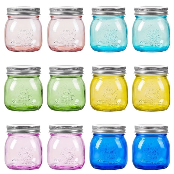 12-Pack 8oz Amzcku Colored Airtight Mason Jars - Canning & Storage