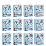 12 Pack 8th Birthday Robot Gift Bags, Paper Party Bags with Handles for Celebrations